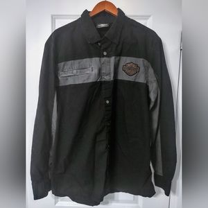 Harley Davidson Men's Black Grey Two-tone Long Sleeve Regular Shirt Size XL.